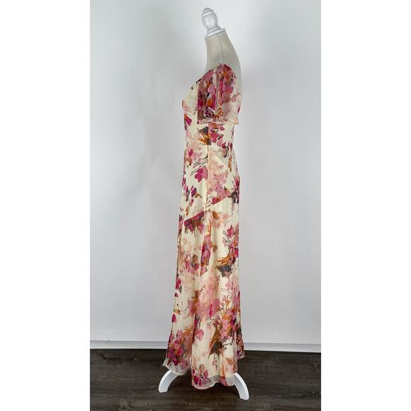 ASOS V Neck Lace Chiffon Floral Midi Tea Dress Womens Size 4 New Cream Pink - Picture 9 of 14